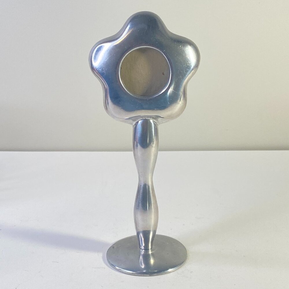 Modern Silver-Tone Flower Photo Frame On Stand, ~9 Inches Tall